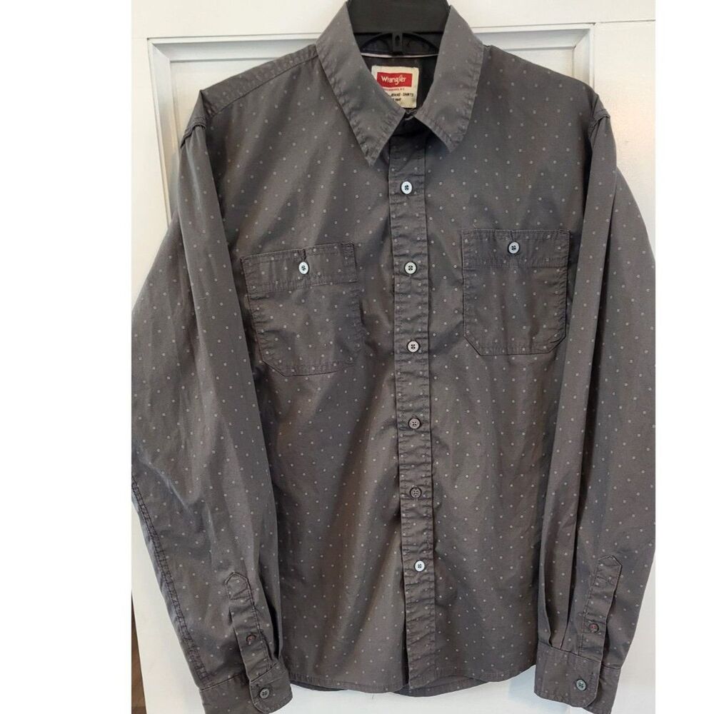 Wrangler Mens M Gray Flex Comfort Button Up Shirt Western Workwear Print